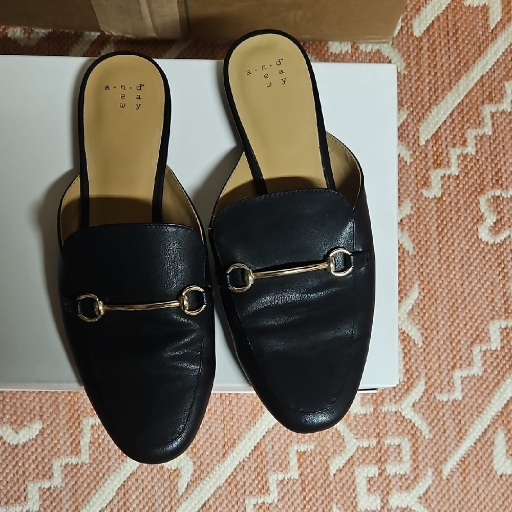 Black Loafers With Gold Detail Great Condition Size 8.5